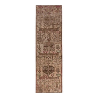 Vintage Persian Malayer Handmade Brown Geometric Wool Runner For Sale