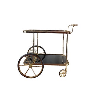 Regency Gold and Black Glass Bar Cart For Sale