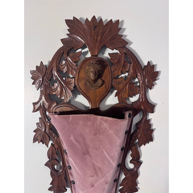 Antique Black Forest Carved Walnut Wall Pocket With Female Portrait For Sale In West Palm - Image 6 of 9