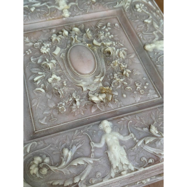 Art Deco Pink/White Alabaster Jewelry Box | Chairish
