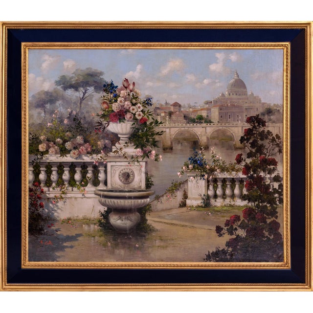 Antonio Celli, Lush Garden with a View of St. Peter's Basilica, Oil on Canvas For Sale - Image 6 of 6