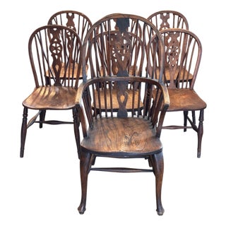 Set of Seven English Wheelback Windsor Chairs For Sale