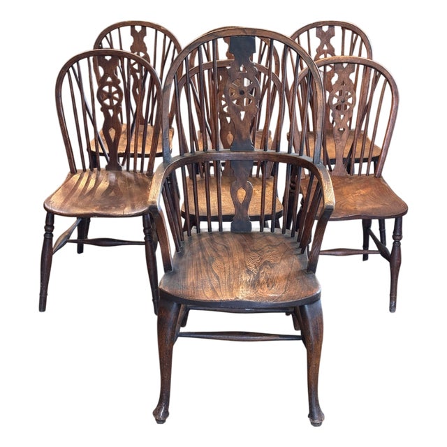 Set of Seven English Wheelback Windsor Chairs For Sale