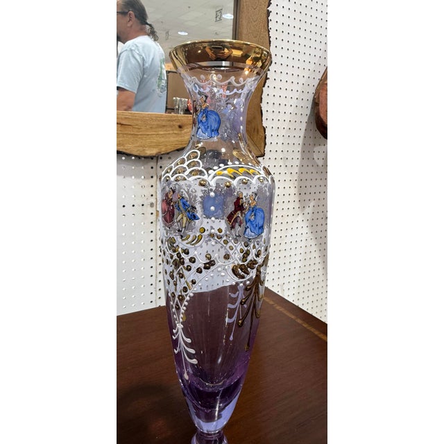 Tino Luvie Murano Lot Of 2 Signed Alexandrite Gold Gilt Floral Enamel Vases For the tall vase it is not signed. Measure...