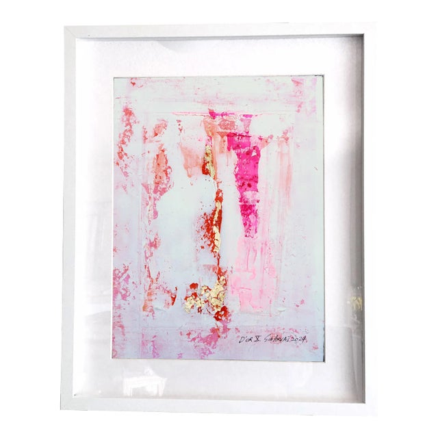 D'or. X Abstract Gold Leaf/Pink Framed Painting For Sale
