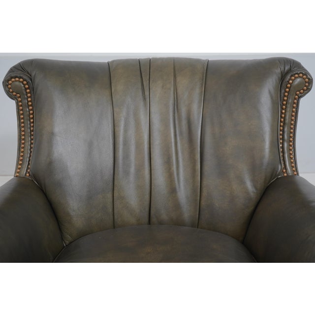Hancock & Moore Green Leather Swivel & Rocking Chair | Chairish