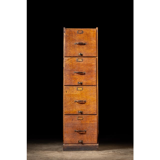 American Antique Oak Filing Cabinet With Brass Hardware For Sale - Image 3 of 17