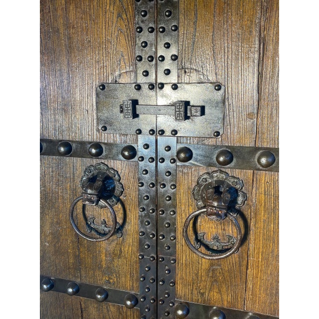 Reproduction Chinese Wood with Iron Doors with Food Dog Knockers - a Pair For Sale In Washington DC - Image 6 of 13