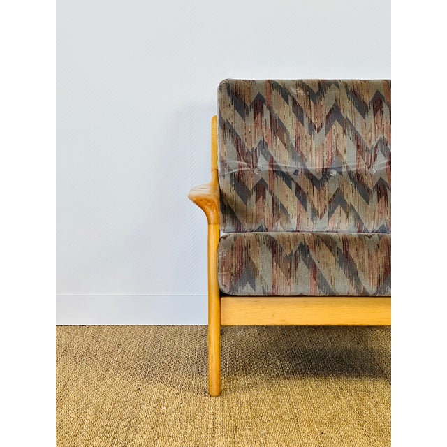 Wood Vintage Chair in Beech and Geometric Fabric, 1970 For Sale - Image 7 of 18