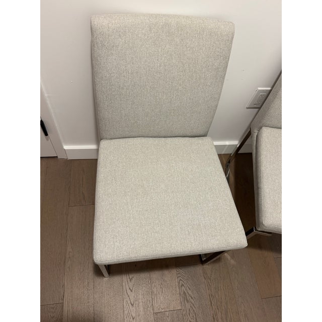 2010s Pair of Modern Nuevo Savine Light Grey Tweed Dining Chairs With Polished Stainless Cantilever Bases For Sale - Image 5 of 9