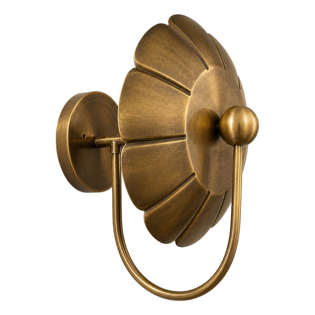 Vintage Brass Wall Sconce Light, Handmade Antique Brass Flower Wall Lamp, Mid Century Shell Sconce Bedroom Bedside Hallway Entryway Lighting For Sale