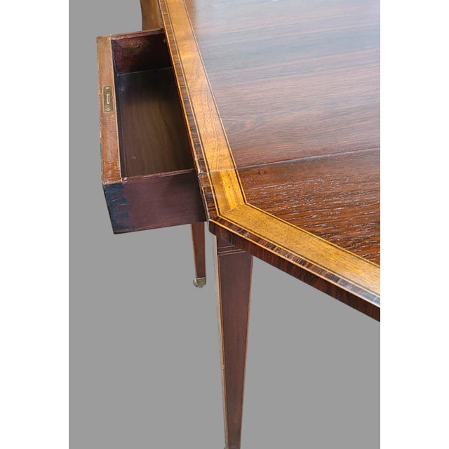 Late 19th Century Antique English Sheraton Rosewood Satin Wood Banded Pembroke Drop Leaf Table For Sale - Image 9 of 11