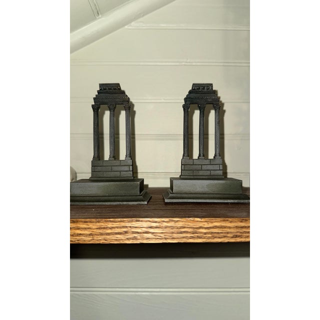 Grand Tour Antique Pair of Bradley & Hubbard Cast Iron Bookends, "Temple of Castor and Pollux" For Sale - Image 3 of 3