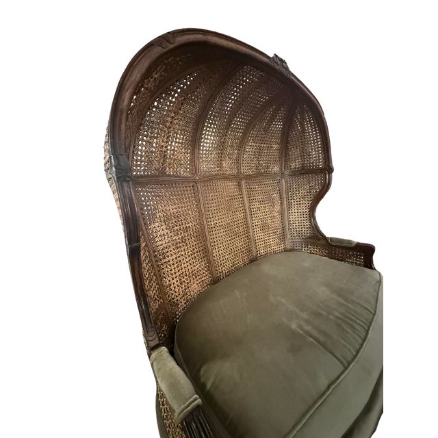 1950s French Louis XV Style Hand-Caned Bergère Settee in Carved Walnut With Shield Back For Sale In Atlanta - Image 6 of 11