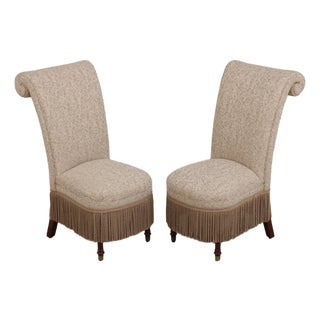 Pair of Design Master High Back Upholstered Slipper Chairs For Sale