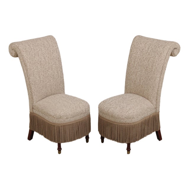 Pair of Design Master High Back Upholstered Slipper Chairs For Sale