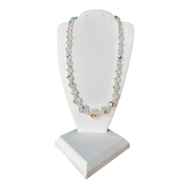 Mid 20th Century Vintage Aurora Borealis Graduated Beaded Necklace For Sale