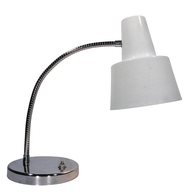 Gerald Thurston Mod Chrome and White Gooseneck Desk Lamp C. 1970's After Josef Hurka for Napako For Sale - Image 4 of 12