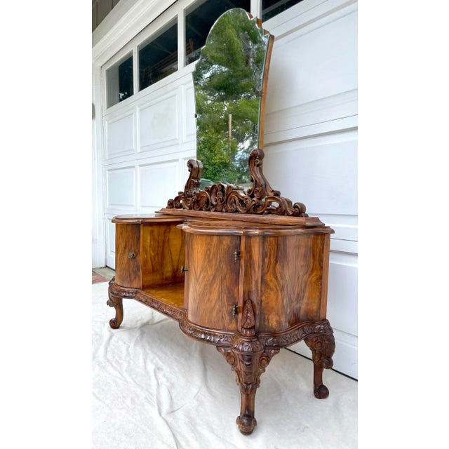 Antique Italian Burled Wood Vanity Dressing Table With Mirror For Sale - Image 10 of 11