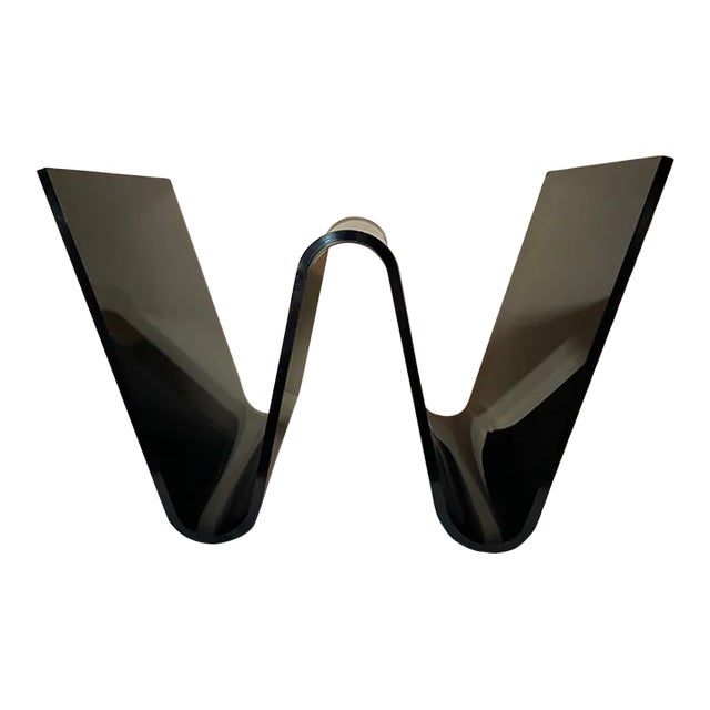 Modernist Thick Black Acrylic Lucite Wave Form Magazine Holder Rack For Sale