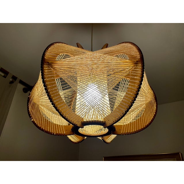 Scandinavian Cotton and Wood Pendant Light with Taut Wires, 1960 For Sale - Image 6 of 11