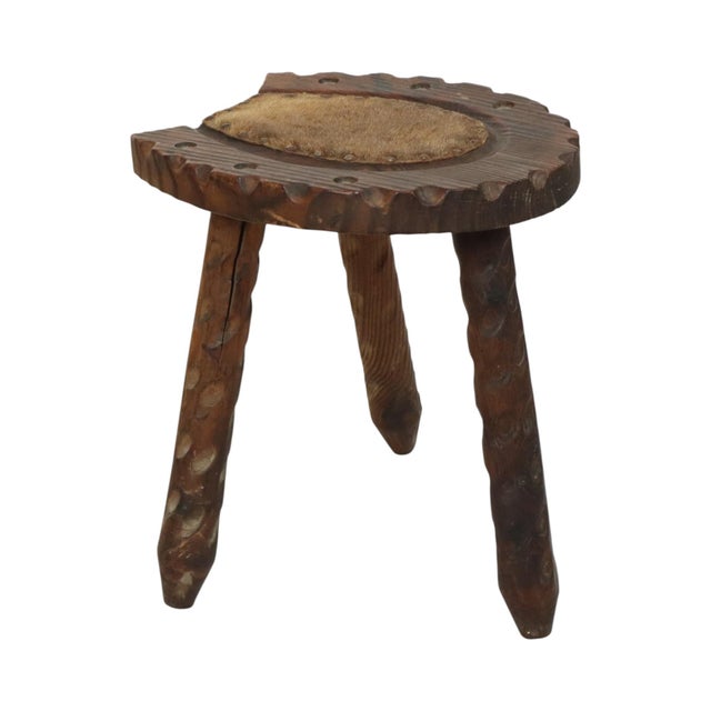 Wood Brutalist Spanish Tripod Wooden Milk Stool For Sale - Image 7 of 15