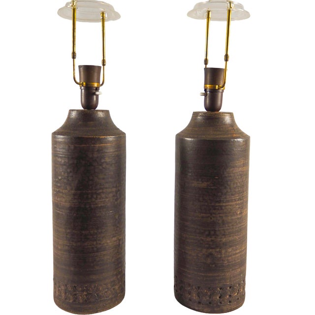 1960s Scandinavian Brutalist Ceramic Table Lamps from Guldkroken, Sweden, 1960s, Set of 2 For Sale - Image 5 of 10
