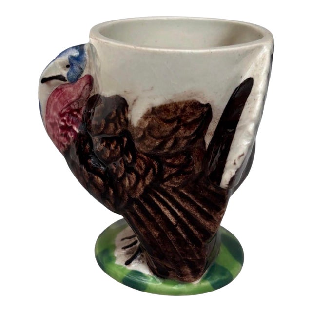 French Majolica Turkey Egg Cup Sarreguemines Circa 1920 For Sale