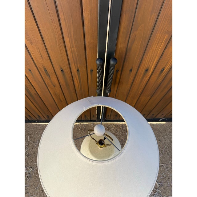 Vintage 1980s Postmodern White 1980s White Plaster Textured Ribbed Floor Lamp With Original Lamp Shade For Sale - Image 12 of 12