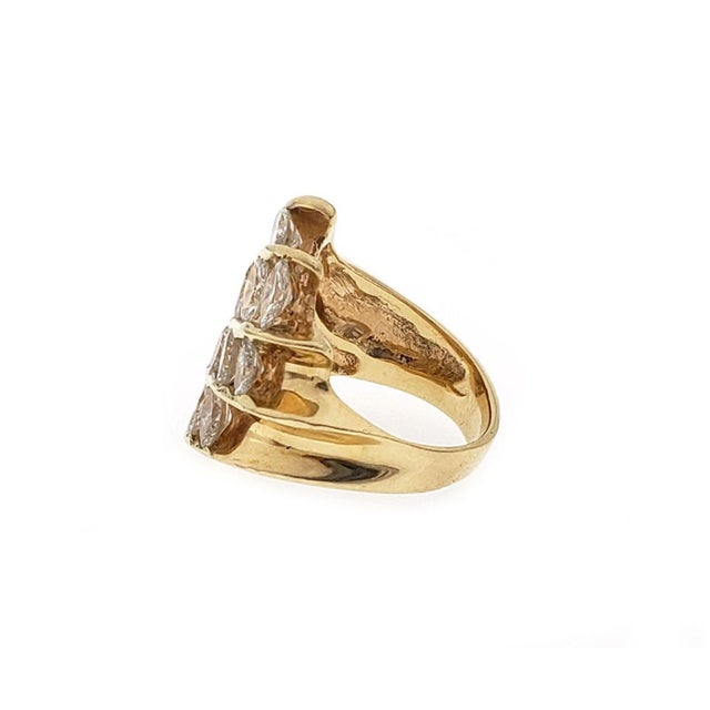 Contemporary Marquee Diamond Ring 14k Yellow Gold Fancy Wide Top Band For Sale - Image 3 of 6