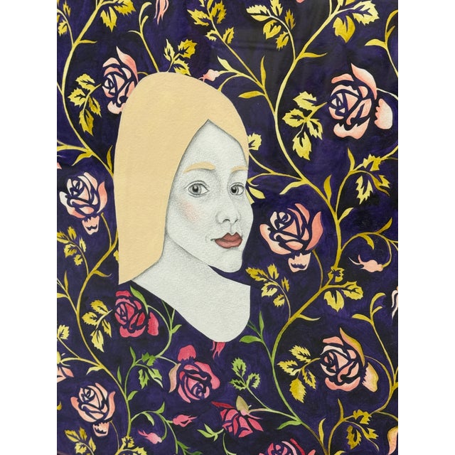 Navy Blue Sofia Bonati Agnes Art Nouveau Watercolor, Framed For Sale - Image 8 of 12