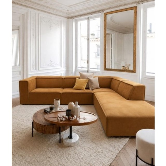 BoConcept Carmo modular sectional in camel Frisco AquaClean fabric on a black lacquered base, purchased new from BoConcept...