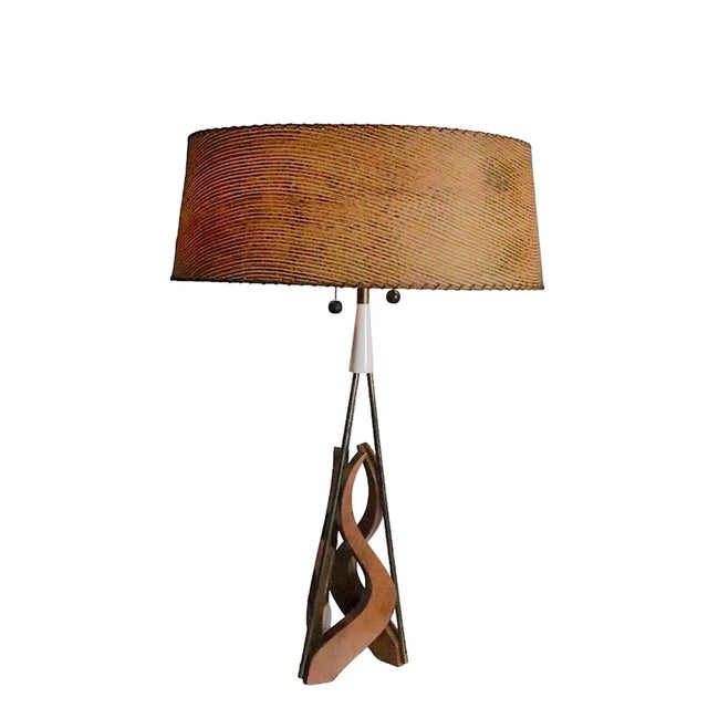 Sculptural Mid Century Table Lamp With Original Shade C. 1950's For Sale - Image 12 of 12