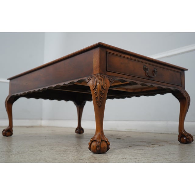 Trosby English Inlaid Leather Top Coffee Table For Sale - Image 12 of 17