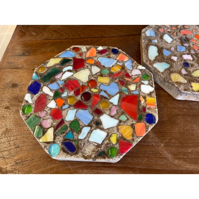 Pair of Vintage Mosaic Glass and Concrete Octagonal Stepping Stones For Sale In Seattle - Image 6 of 10