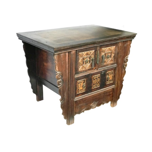 Vintage Chinoiserie Solid Wood Cantonese Wedding Chest of Drawers For Sale - Image 4 of 9