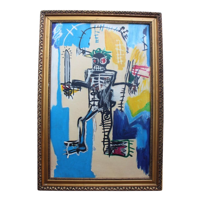 Modernistic Painting After Jean-Michel Basquiat, Circa 1980 For Sale