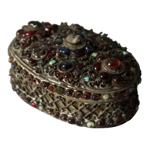 Antique Brass Filigree With Stone Box