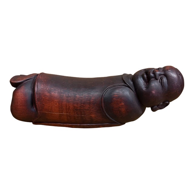 19c Buddha Chinese Head Rest- Carved From the Heart of a Palm Tree Opium Pillow. For Sale
