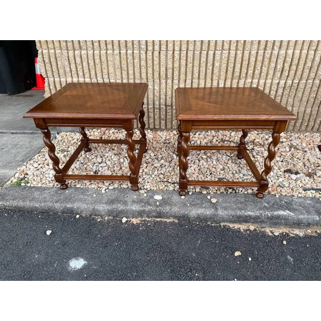 Pair of Vintage Victorian Style Barley Twisted Leg Side Tables. Solid wood frame with inlays on top Turned legs Sturdy and...