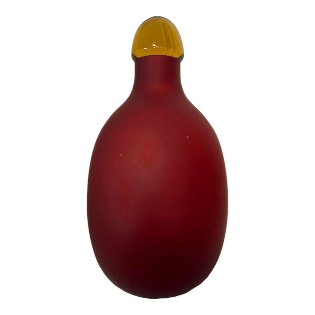 Murano v. Nason & Co. Satin Red Glass With Amber Stopper, Italy – 8” For Sale