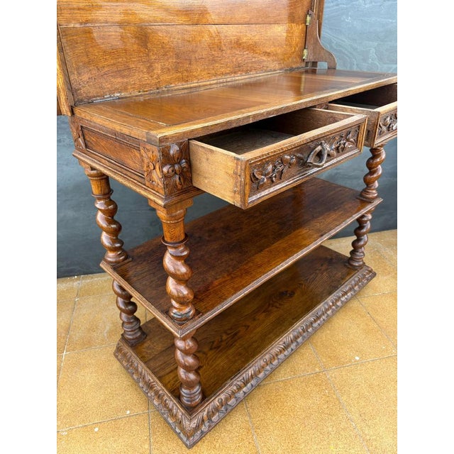 Carved Oak Barley Twist Console with Shelves, 1890s For Sale - Image 9 of 14