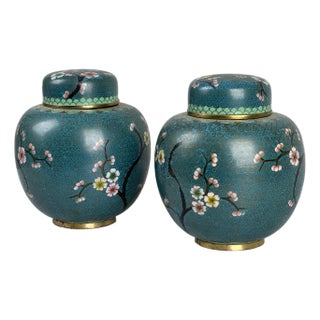 Vintage Pair of Chinese Cloisonné Ginger Jars For Sale