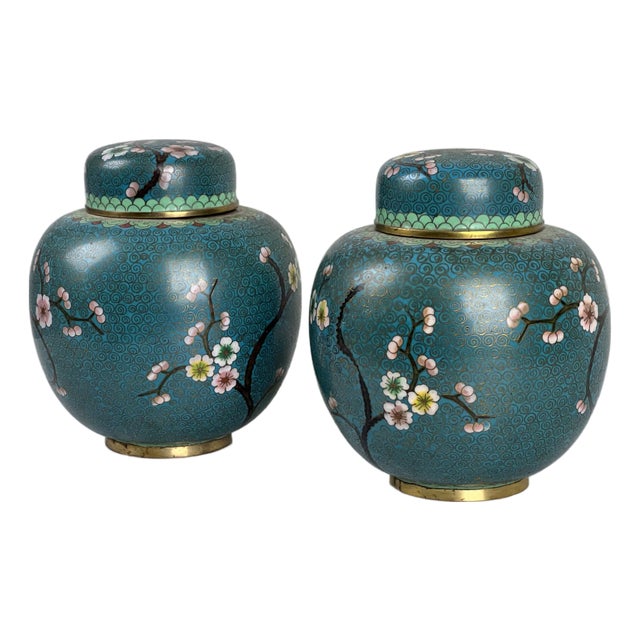 Vintage Pair of Chinese Cloisonné Ginger Jars For Sale
