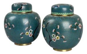 Vintage Pair of Chinese Cloisonné Ginger Jars