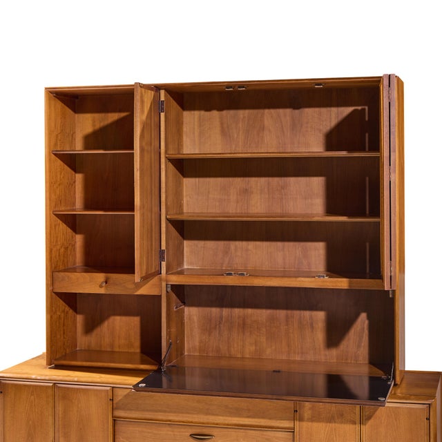 Brown Barney Flagg for Drexel Parallel Mid Century Walnut and Cane Credenza and Hutch For Sale - Image 8 of 15