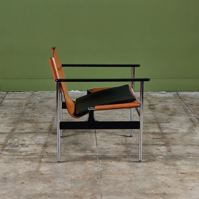 Mid-Century Modern Charles Pollock Tan Leather Sling Chair for Knoll For Sale - Image 3 of 18