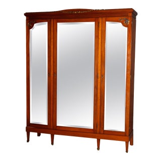 French Louis XVI Style Mahogany and Ormolu Triple Door Armoire For Sale