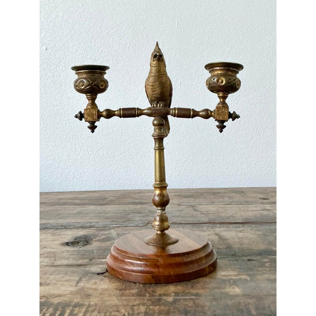 Wood Vintage Boho Gilt Candlestick For Sale - Image 7 of 12