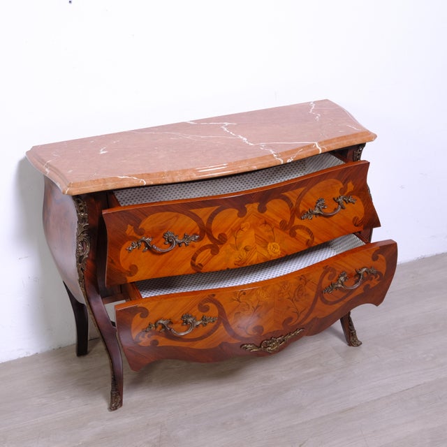 Louis XV Chest of Drawers in Wood and Marble with Two Drawers For Sale - Image 6 of 16